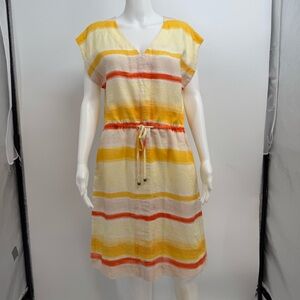 Jaeger Women's Dress US 4 UK 8 EUR 36 Short Sleeved Knee Length Striped Linen